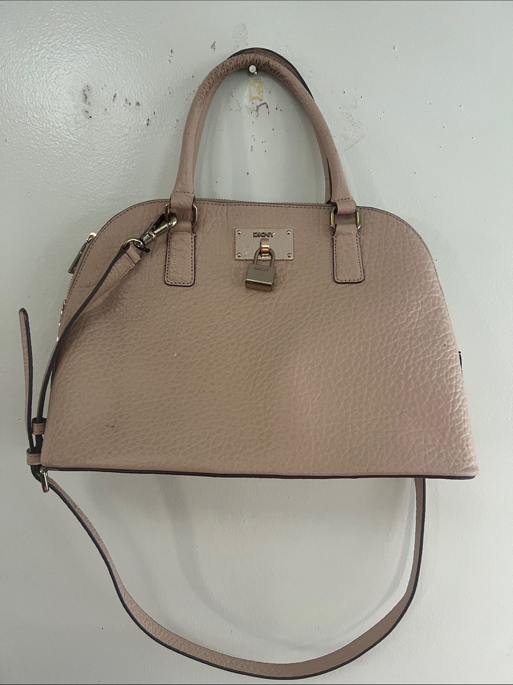 DKNY Blush Pebbled Leather Dome Satchel with Padlock Accent Bag